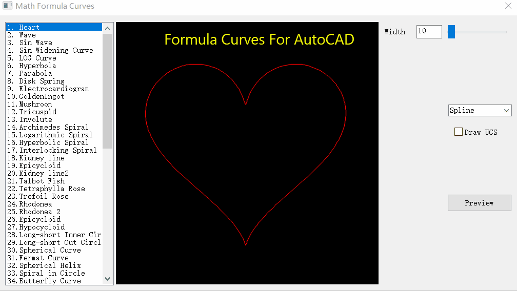 Mathematical formula curve preview